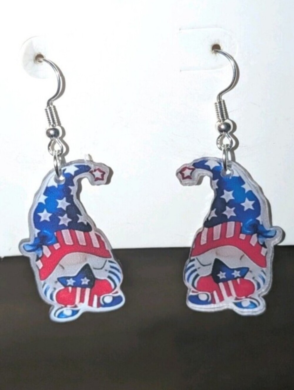 Patriotic Gnome Dangle Earrings - Red, White & Blue